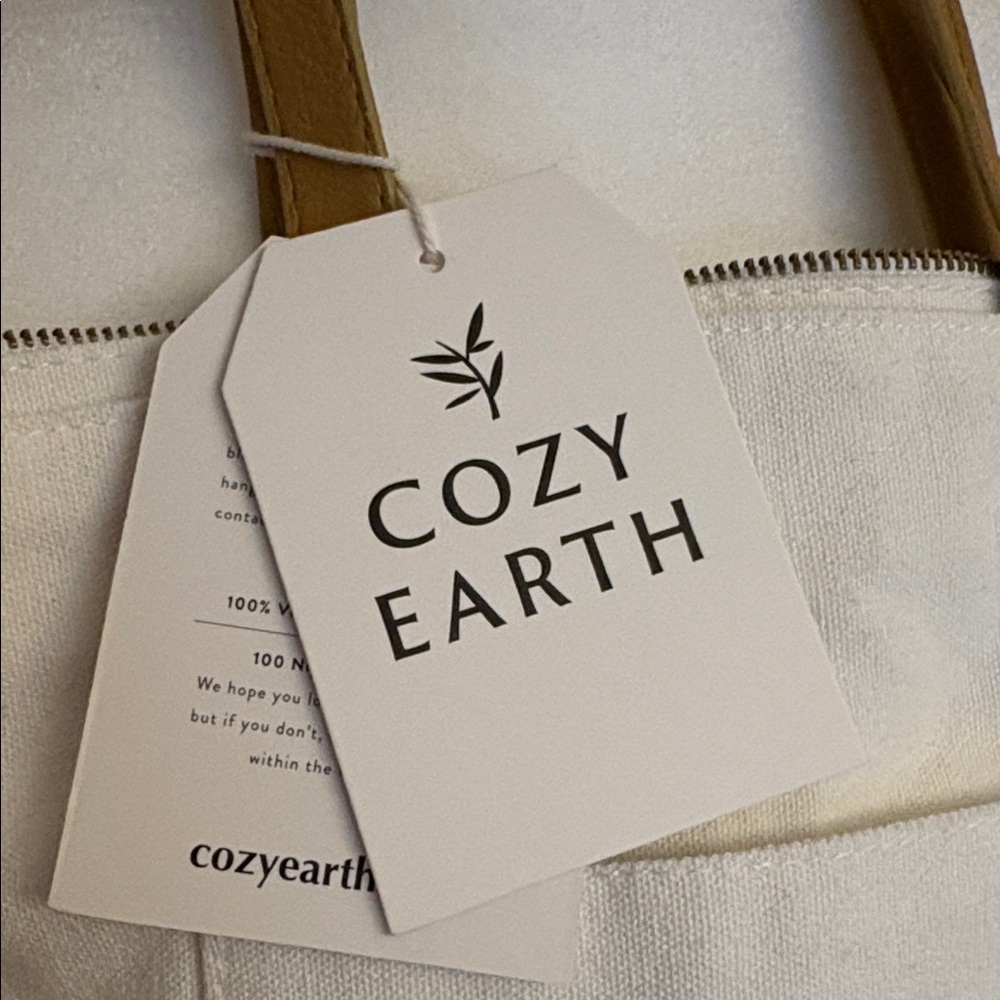 Cozy Earth White Tote Bag with Tan Handles